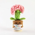 Pink crochet flower pot doll with Merci French card on a wooden base ornament - Carnation Potted Pink (No Base)