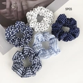 5-delige set blauwe stoffen scrunchies met stippen en ruitpatronen voor dames - Marineblauw 5-delige Set