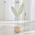 Nordic cream white metal leaf sculpture on round wooden base for modern home decor - Wheat Ear / White