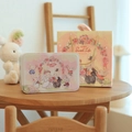 Pink bunny-themed rectangular tin box and matching paper gift bag set for candy storage - Bunny Couple / Large Flip-top Box