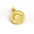 Golden round sun and mountain relief pendant with intricate engraved details and ring hook - 04-Round Sun Mountain