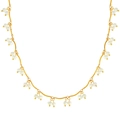 Elegante gouden ketting met minimalistische witte dubbele parelhangers aan een fijne ketting - 40+5cm / XL47 Goud