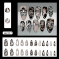 3D metallic silver liquid effect press on nails with marble patterns and relief flowers - 24 Pieces with Glue / Metallic Liquid Silver Style (W2007)