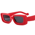 Fashionable red thick frame rectangular sunglasses with dark lenses for men and women - Red Frame Grey Lens