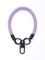Close-up of purple woven wrist strap for phone with durable black metal spring hook - Amethyst Purple