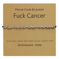 Detail of Fuck Cancer Morse Code bracelet with silver beads on a handmade display card - |fuck Cancer With Card