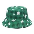 Sombrero de pescador Panamá a cuadros verdes y blancos con estampado de trébol - M / Trébol a cuadros verde blanco