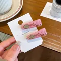 Pink marble pattern acrylic spring hair clip set on display card with gold accent - Pink (Pair)