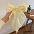 Elegant oversized cream satin bow hair clip with long ribbons in French vintage style - Ribbon Bow Spring Clip / Beige