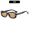 Elegant square sunglasses in black frame with amber lenses and crystal rhinestones - Black Frame Tea Lens