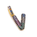 Letter V charm with colorful cubic zirconia in gold setting for DIY jewelry - Letter: V