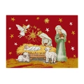 Nativity scene Christmas placemat with Virgin Mary and baby Jesus on red background - Regular Linen Style / Classic Red Holy Family