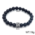 8mm black lava and agate bead bracelet featuring a square metal letter Z charm accent - Letter Z (KB122522-Z) / 8mm