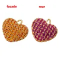 Front and back view of two-tone heart pendants with orange and rose pavé crystals - Gold Orange/Rose Zircon Heart