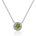 S925 Sterlingsilber Kette mit einem runden gelb-grünen Moissanit-Halo-Anhänger - Moissanit / 1 ct / Olivgrün