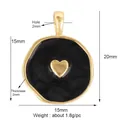 Pendaglio a cuore vintage in rame placcato oro con smalto nero e piccolo cuore d'oro - Cuore / Nero