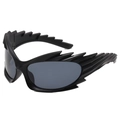 Black avant-garde hedgehog sunglasses with jagged punk frames and dark lenses - Black Frame Grey Lens