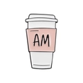 Cute enamel pin with coffee cup design in pink and white featuring AM letter detail - Coffee Cup Style (QHXZ2203)