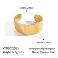 Golden titanium steel open cuff bracelet with irregular wavy texture and waterproof finish - Drapery Wave Style (YYBL023091)