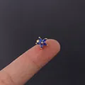 Daisy piercing earring featuring blue marquise-cut zircon petals on a golden base - 301-5#