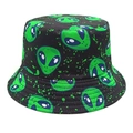 Black bucket hat with green alien pattern for sun protection in casual outdoor style - M (56-58cm) / Alien Print