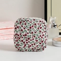 Quilted floral coin purse and cosmetic bag with zipper for compact storage - Red Floral