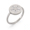 Anello minimalista in acciaio con ciliegio in madreperla bianca e zircone - US 6 / Argento