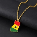 Collana con mappa del Ghana dorata e ciondolo bandiera rosso giallo e verde - Stile Ghana in Lega Dorata (Budget)