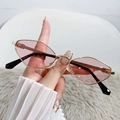 Vintage geometric sunglasses with gold metal frame and transparent pink lenses - Gold Frame Transparent Pink Lens