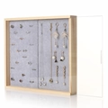 Solid wood jewelry box with gray velvet lining and clear lid for rings and earrings - Planar + Ring Slots Type / Grey Velvet