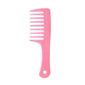Pink wide-tooth hair comb with large teeth and hanging hole for curly hair styling - Pink