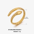 Adjustable 18K gold plated stainless steel snake ring with realistic scale texture - Snake Style (ZN140G) / Gold