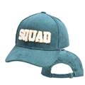 Detail of teal corduroy baseball cap with SQUAD embroidery and metal adjustable strap - SQUAD-Dark Teal