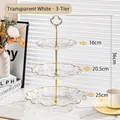 Three-tier transparent white snack stand with gold heart handle and wavy rim texture - Triple Layer / Clear White