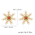 Golden snowflake earrings with red center stone, green crystals and pearl accents - Gold Multi-color Rhinestone Pearl Style