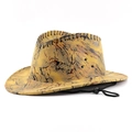 Gele cowboyhoed met marmerpatroon, zwarte stiksels en een verstelbare kinriem - Geel