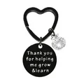 Black heart-shaped key ring with engraved gratitude disk and crystal apple charm - JSYZ012 Thank you for helping me grow & learn / Black