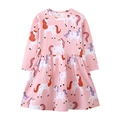 Rosa Langarm-Mädchenkleid aus Baumwolle mit Regenbogen-Einhorn-Prints und Faltenrock - 3T (Empfohlene Höhe 90-95cm) / Rosa Einhorn (7864)