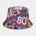 Detail of vibrant 80s 90s retro graffiti print bucket hat with Back to the 80s text - M (56-58cm) / Colorful Pop Print 13# (13#色)