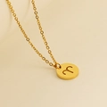 Golden stainless steel zodiac necklace featuring a round Aries sign pendant on an O-chain - Aries