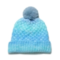 Detailed knit texture of blue gradient beanie with a soft faux fur pom-pom on top - M (56-58cm) / Blue Gradient (B)