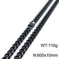 Polished black stainless steel Cuban chain necklace, 10mm width and 600mm length - 10mm / Black