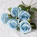 Artificial light blue velvet roses with 5 heads for home and wedding decoration - Blue (Silk Version)