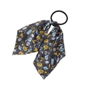 Close-up of Halloween scrunchie ribbon featuring pumpkin, ghost, and bat printed patterns - Mixed Color Halloween Theme Pattern