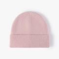 Minimalist pink ribbed knit beanie hat with wide cuff for women and men outdoor warmth - Light Pink (20B118C)