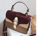 Three-color patchwork crossbody bag in burgundy, beige, and brown with wide strap - Red