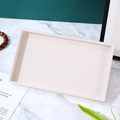 Rectangle cream velvet jewelry display tray for necklaces and rings on marble surface - Empty Tray / Beige