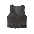 Chaleco clásico gris marengo con cuello en V, cuatro botones y bolsillos con solapa en blanco - XS / Top Gris Oscuro
