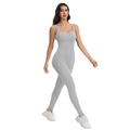 Detailed side view of grey ribbed knit sleeveless jumpsuit with seamless elastic fabric - XS / Light Gray