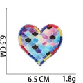 Macro shot of 6.5cm heart embroidery patch with iridescent fish scale texture and red stitching - Iridescent Scale Heart (15号)